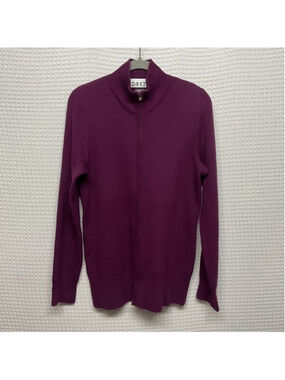 Eddie Bauer Raspberry Cotton Blen Full Zip Ribbed Sweater Jacket Women XL Tall